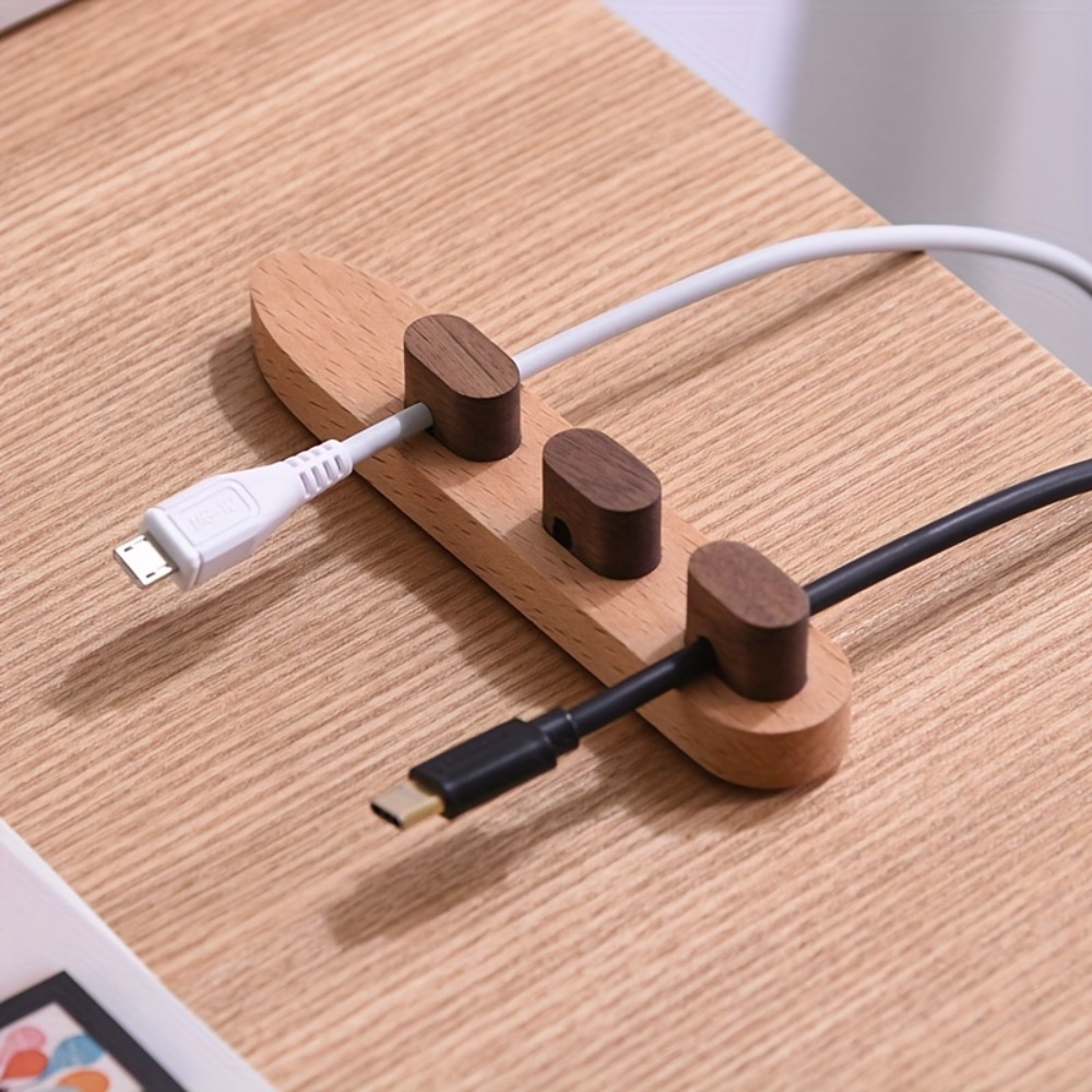Desk Cable Clip - ที่เก็บสายเคเบิลไม้แบบติดกาว ที่ยึดสายไฟแบบไม่ต้องเจาะ สำหรับโต๊ะทำงาน ที่หนีบสายชาร์จ USB ไม้เนื้อแข็ง