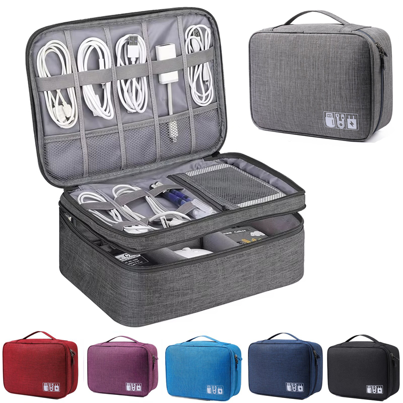 Tech Accessories Organizer - กระเป๋าเก็บสายเคเบิลกันน้ำอุปกรณ์เสริมอิเล็กทรอนิกส์ดิจิตอลออแกไนเซอร์แบบพกพากระเป๋าจัดระเบียบสายเคเบิลสำหรับเครื่องชาร์จสาย USB