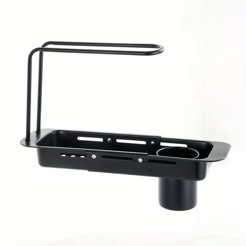 Tech Accessories Organizer - ดีไซน์ทันสมัย ที่จัดระเบียบอ่างล้างจานสแตนเลสแบบขยายได้ - ที่วางจานพร้อมที่ใส่ฟองน้ำ ใช้ได้กับอ่างล้างจานทุกแบบ