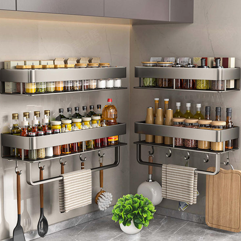 Tech Accessories Organizer - ชั้นวางของในครัวอะลูมิเนียม ชั้นวางของในห้องน้ำ ไม่ต้องเจาะผนัง ชั้นวางแขวน ติดผนัง สำหรับห้องครัว