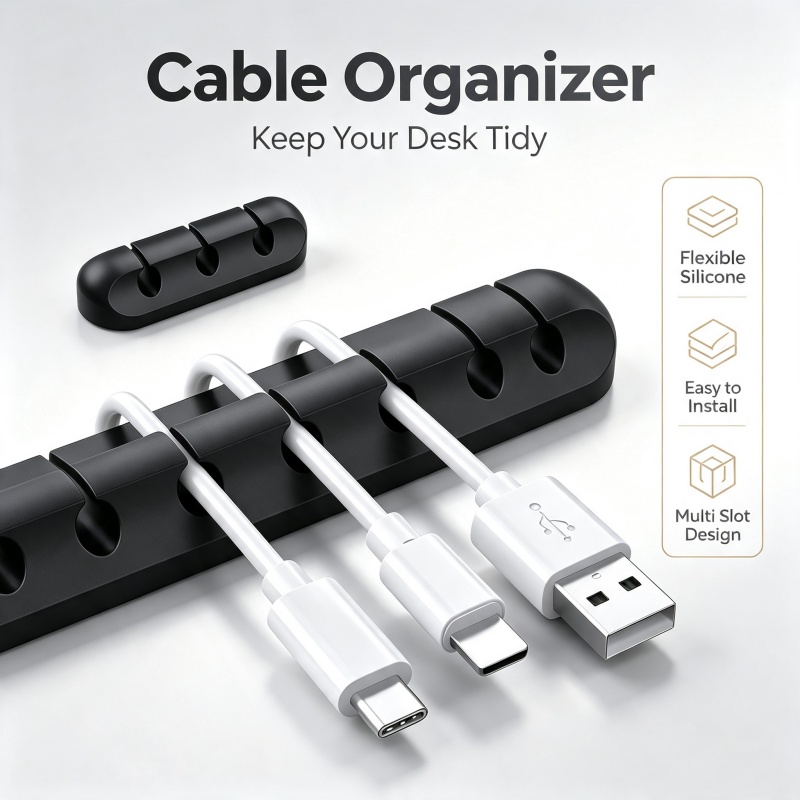 Desk Cable Clip - ที่เก็บสายเคเบิลซิลิโคน ที่จัดระเบียบสายชาร์จ ที่รัดสายไฟ ที่เก็บสายเคเบิลแบบปรับได้ ที่หนีบสายเคเบิลสำหรับจัดระเบียบโต๊ะ
