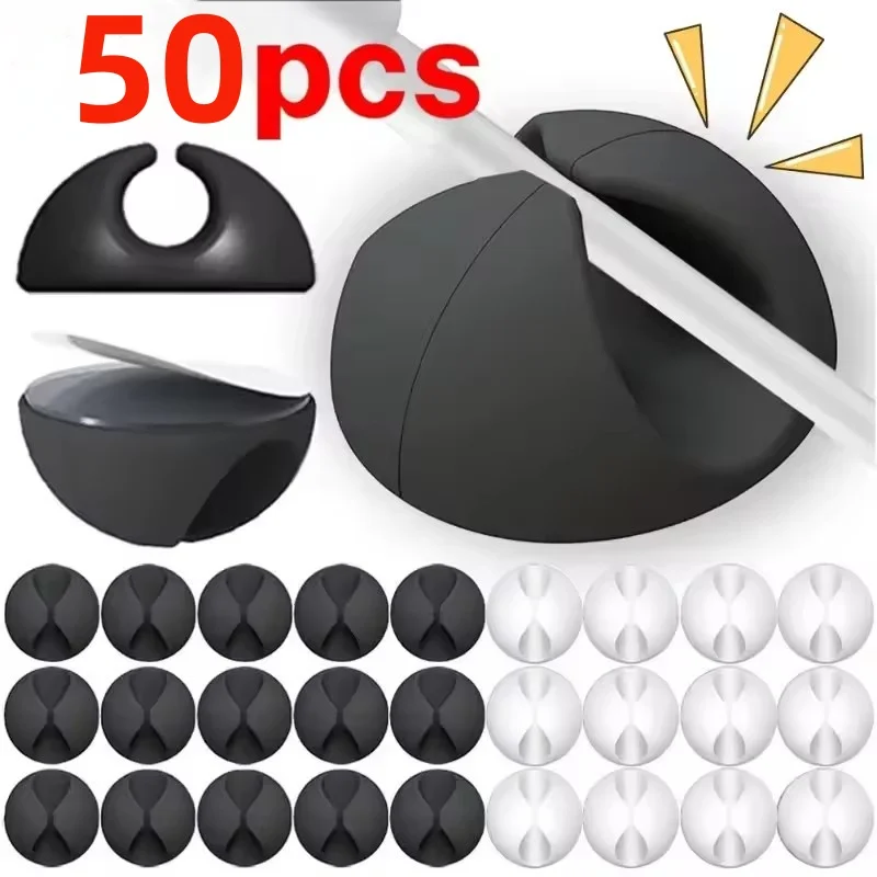 Desk Cable Clip - 5/50Pcs Desktop WallสายคลิปการจัดการสายไฟSelf-Adhesiveสายไฟผู้ถือClampสําหรับเครือข่ายUSBสายหูฟัง